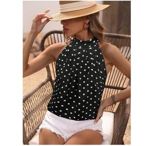 Black Polka Dot Halter Blouse Top